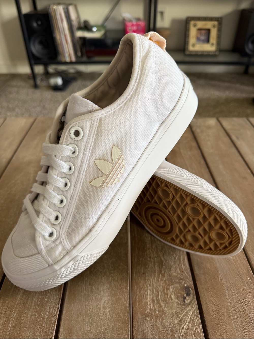 adidas Women’s Nizza White Canvas Low-Top Sneakers with Gum Outsole